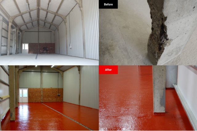 Before and after of the Tanhust Winery Floor